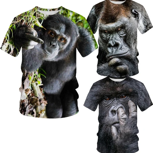 

Summer New Animal T-shirt Orangutan / Monkey 3D Printed Gorilla Shows You Middle Finger Unisex Round Neck Short Sleeves