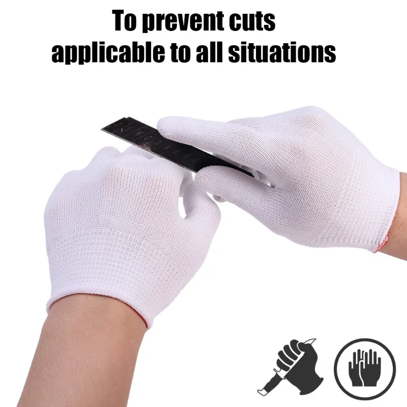 Safety Work Gloves White Thin Nylon with Elastic Wrist Opening Non-slip 1/5Pairs For Labor Work Gardening