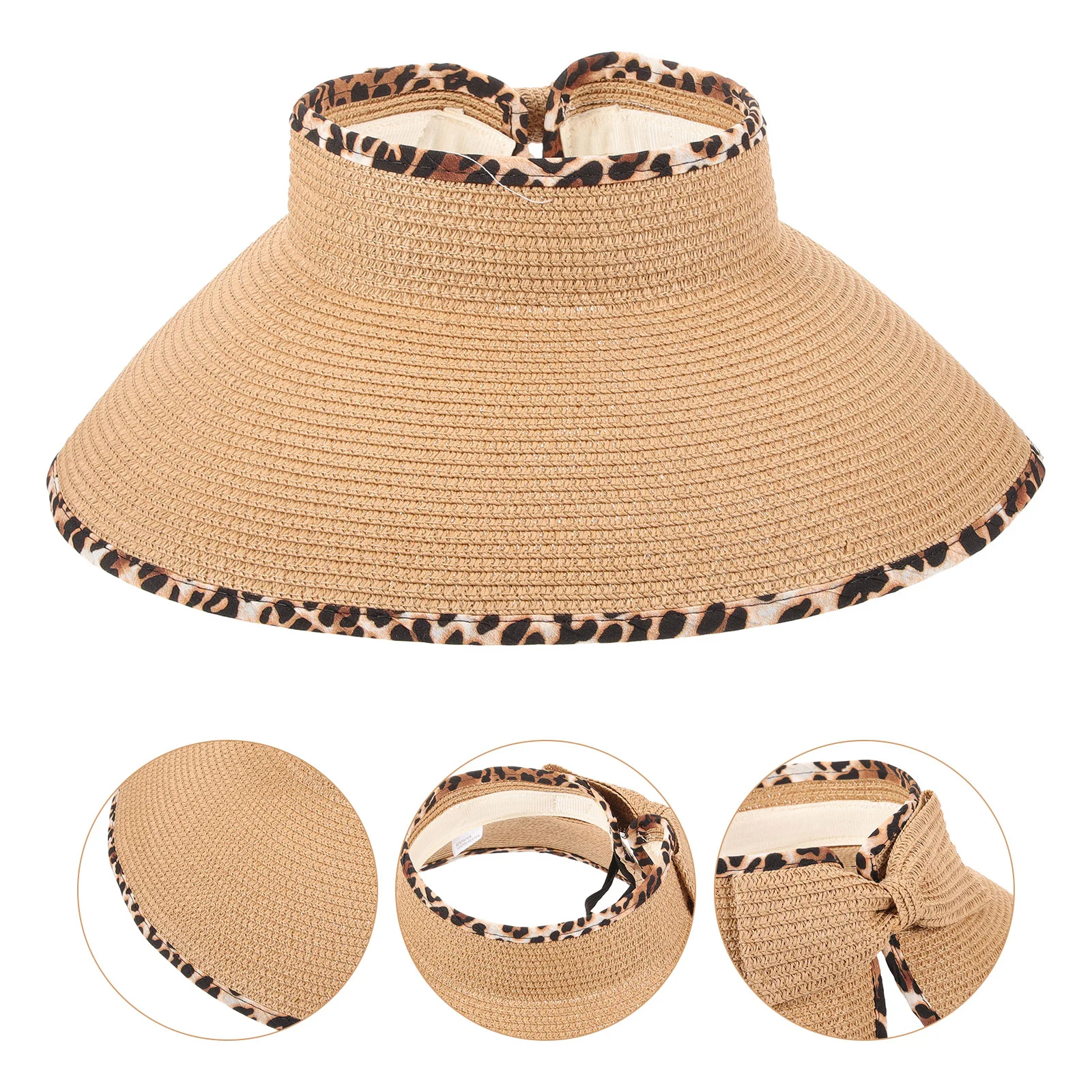 

Leopard Hat Sun Summer Folding Straw Visor Women Wide Brim Protection Travel Beach
