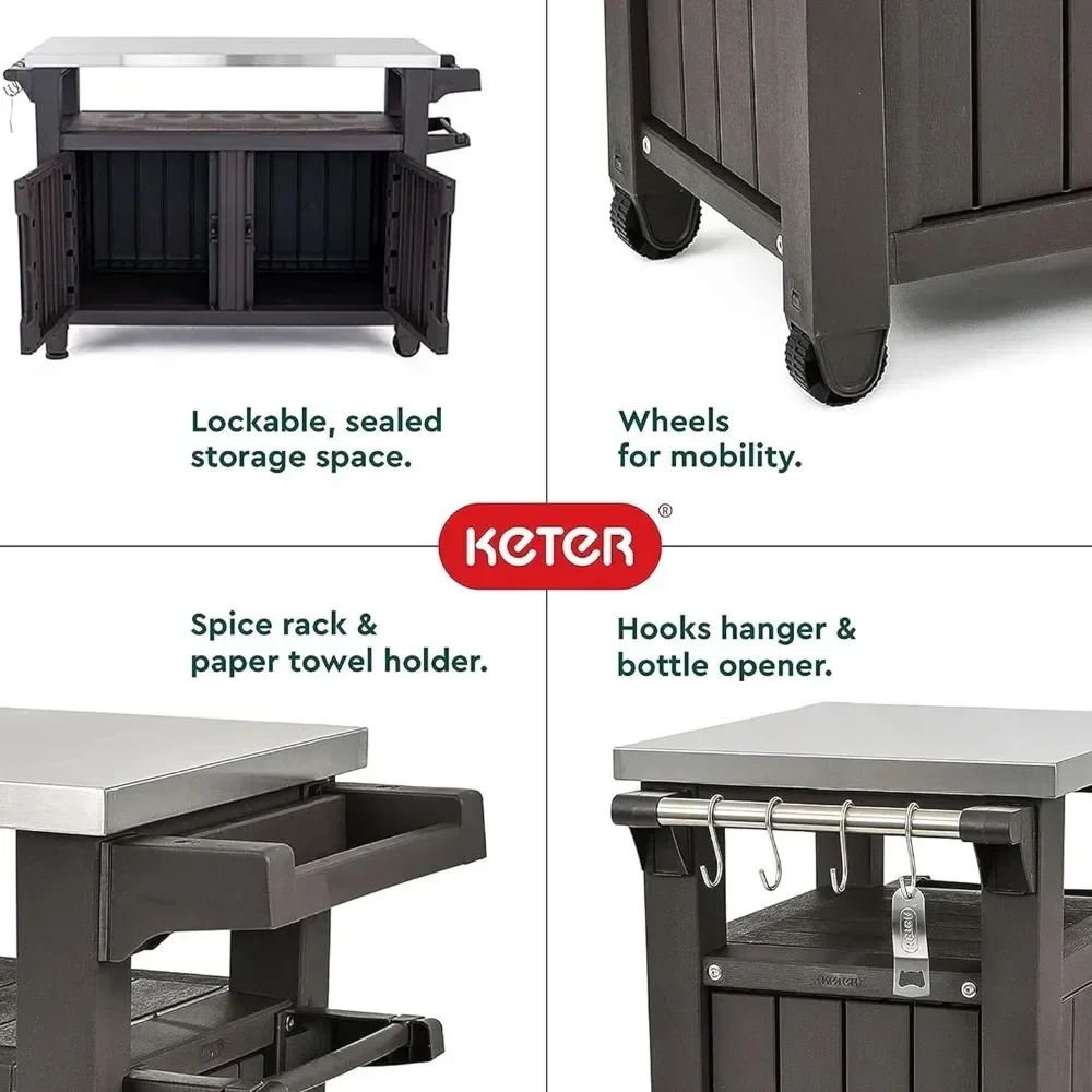 Outdoor Table with Rectangle, Portable Table and Storage Cabinet, Outdoor Tables.