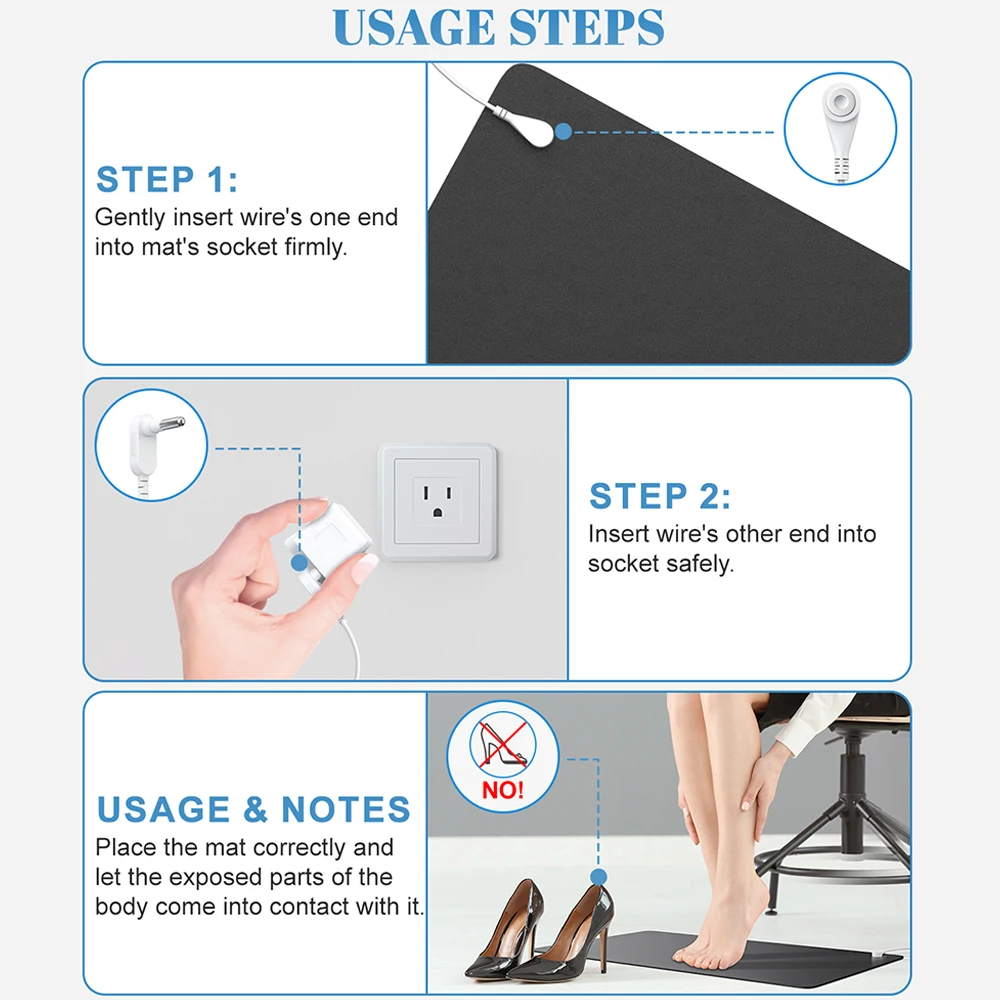 Grounding Mat Kit For Sleep Energy Pain Relief Anti-static Balance Wellness Bed Computer Table