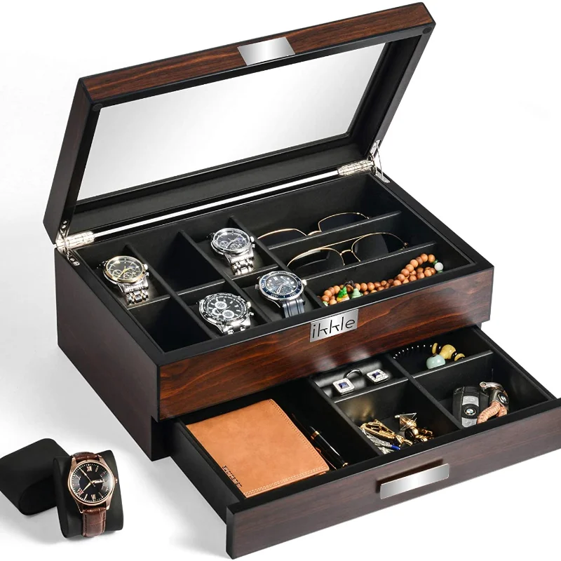

Watch box wooden jewelry display box with drawer men's accessories storage box