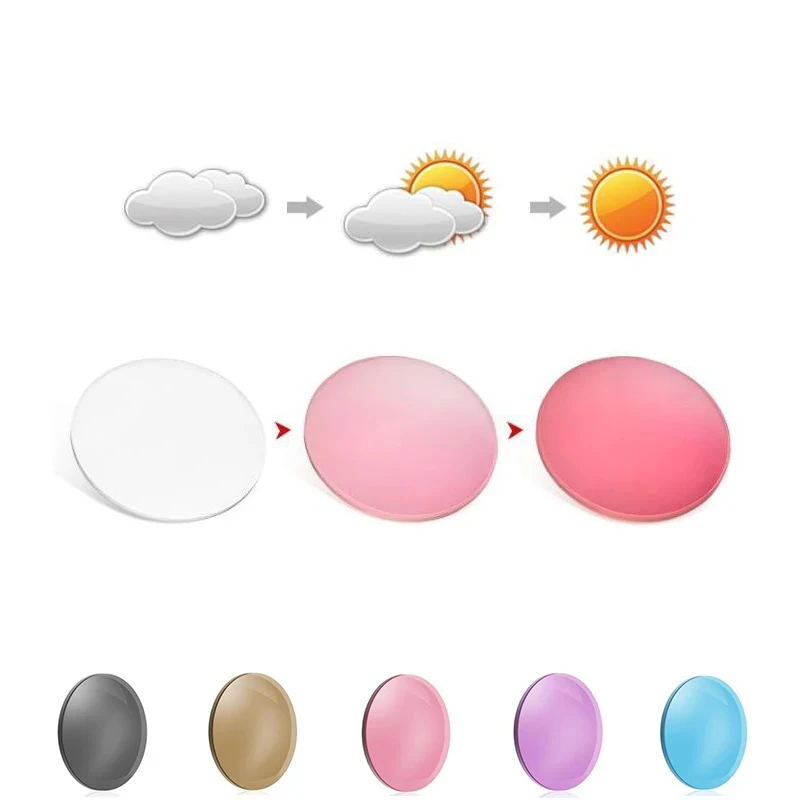 Prescription Photochromic Glasses lenses 1.56 1.61 1.67 Myopia Hyperopia Gray Brown Pink Purple Blue Transition Glasses UV400 optical lenses prescription lenses prescription glasses lenses multifocal glasses lenses glasses lenses