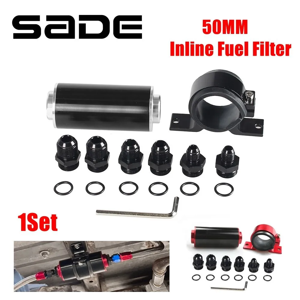 50MM 100 Micron Inline Fuel Filter with AN6 AN8 AN10 Fittings Adapter ...