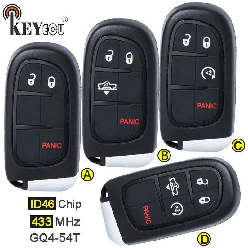 

KEYECU 433MHz ID46 Chip GQ4-54T 2+1/ 3+1/ 4+1 3 4 5 Button Smart Remote Key Fob for Ram 1500 2500 3500 2013-2018