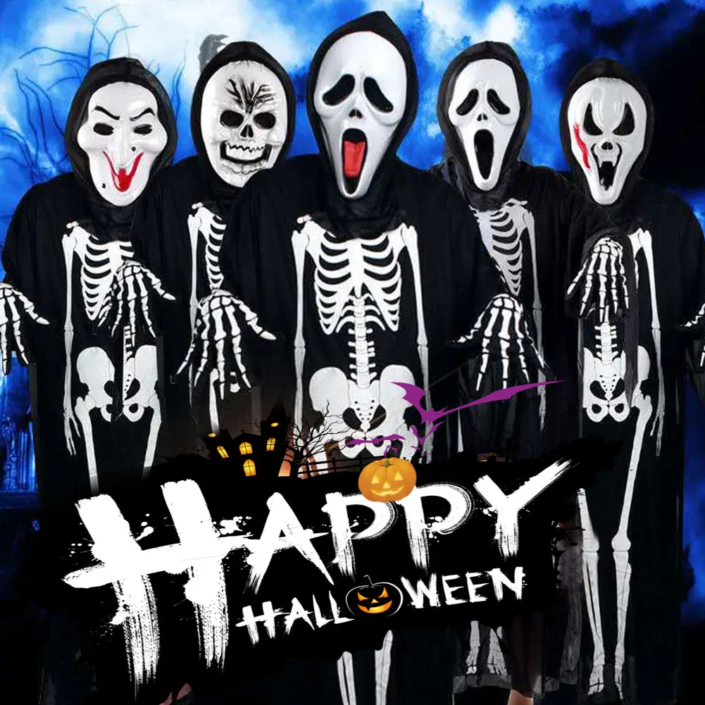 Halloween Scary Costume Grim Reaper Costume for Girls Boys Kids Adults with Gloves Masks Masquerade Cosplay Party Props