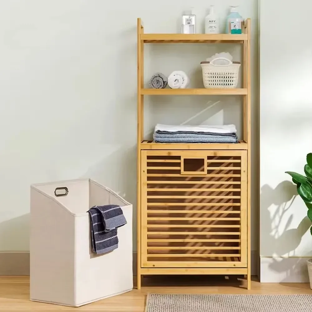 Laundry Hamper with Shelf Wooden Storage Baskets Bathroom Rack Bamboo Laundry Basket Laundrys Hamper With Shelfs Tilt Out Basket