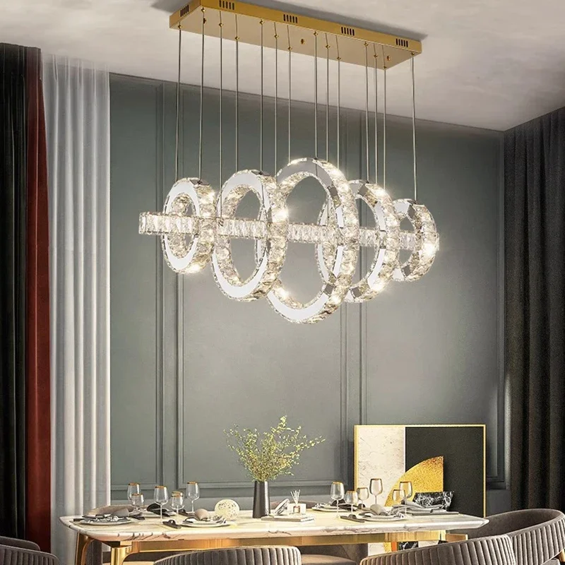 Modern Crystal Pendant Lights Luxury Kitchen Island Dining Table Chandeliers Living Room Hanging Lamps for Room Decor Lustre