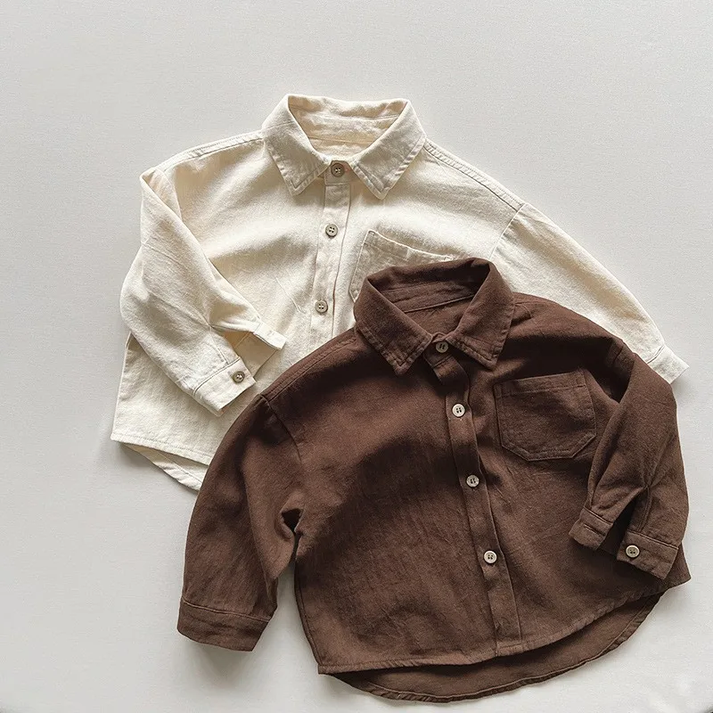Autumn Children Long Sleeve Shirts Solid Color Tops Toddler Boys Girls Cotton Clothes Kids Turn-down Collar Shirts kids shirts boys shirts
