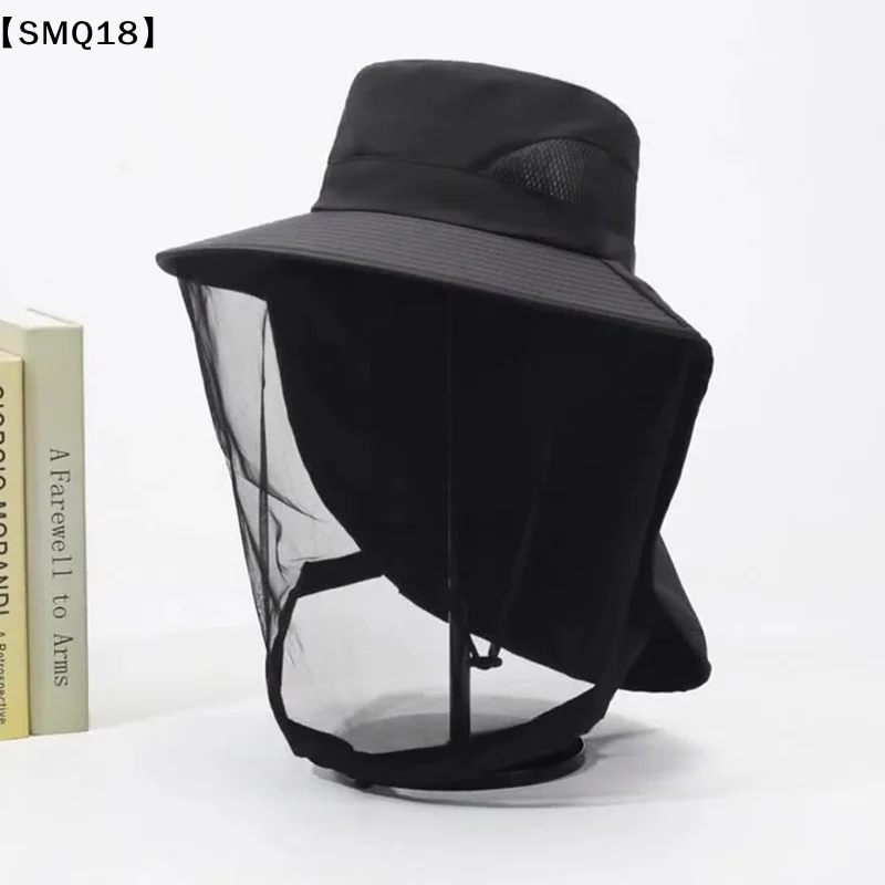 숨겨진 그물망이 있는 유니섹스 접이식 모기 모자 UV 차단 벌레 방지 야외용 바이저 버킷 모자 낚시 모자【SMQ】