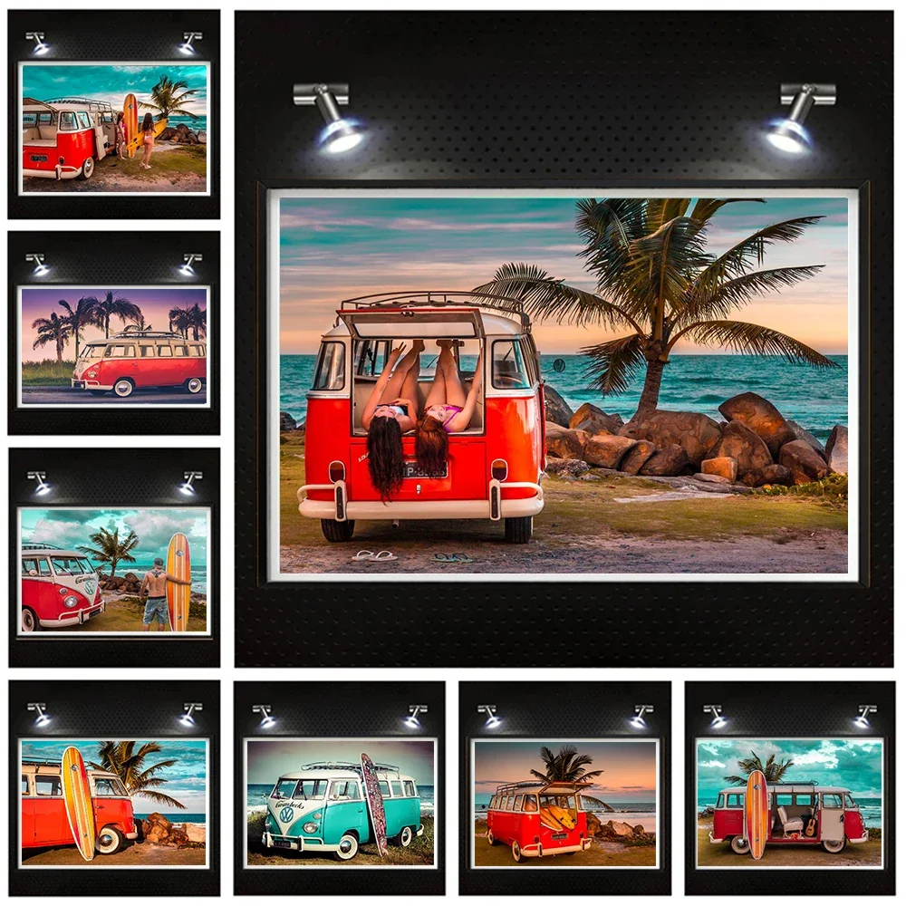 Современный стиль, пейзажная картина на холсте с морским пейзажем, пляжное бикини для девочек, доска для серфинга