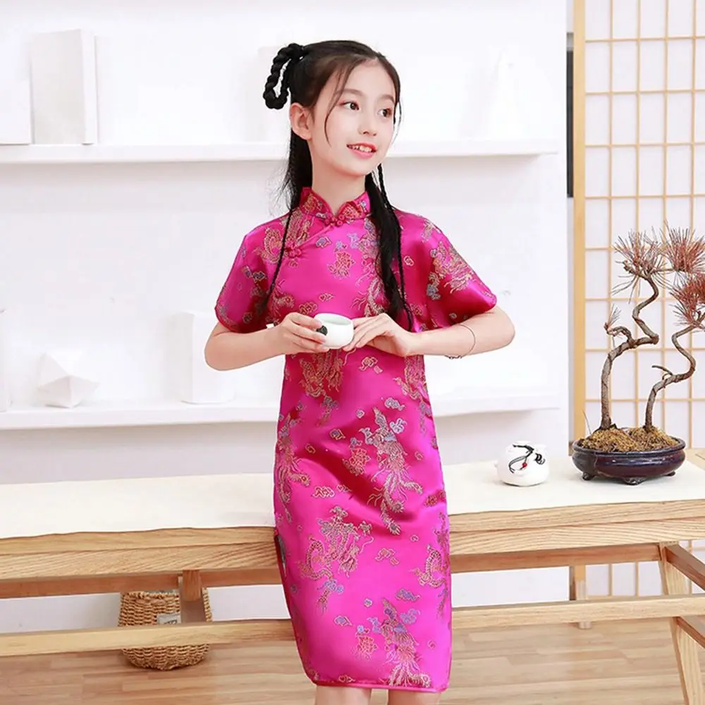 Pattern Autumn Comfortable Niche Design Silk Chinese Style Dress Kids Traditional Dress Qipao Girls Cheongsam Girls Skirt