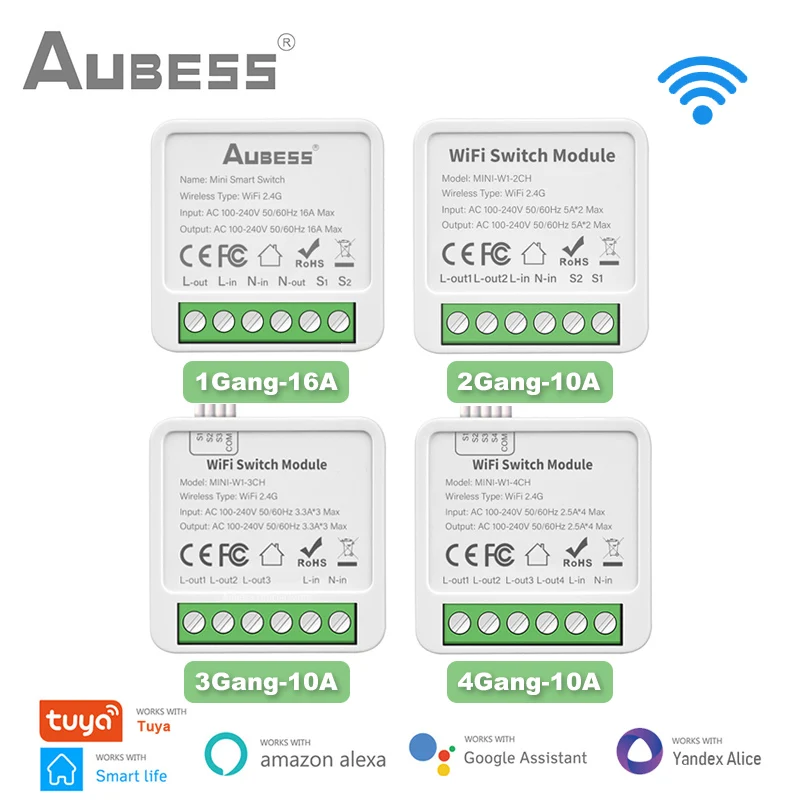 Tuya WiFi 미니 DIY 스마트 스위치 1/2/3/4 Gang 16/10A Alexa..