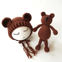 2PCS Newborn Photography Prop Baby Beanie Caps Dolls Toys Girls Boys Infant Baby Crochet Knitted Hat Photoshoot Accessories 3