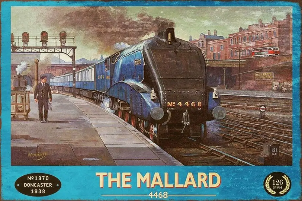 

Steam Train The Mallard Advert Vintage Retro Style Metal Sign, railway Doncaster