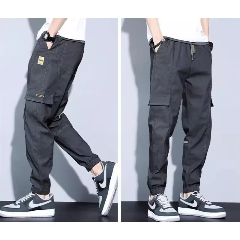 Casual Sports Pants Men Summer Thin Harlan Elastic Cargo Pants Loose Sports Trend Tie Feet