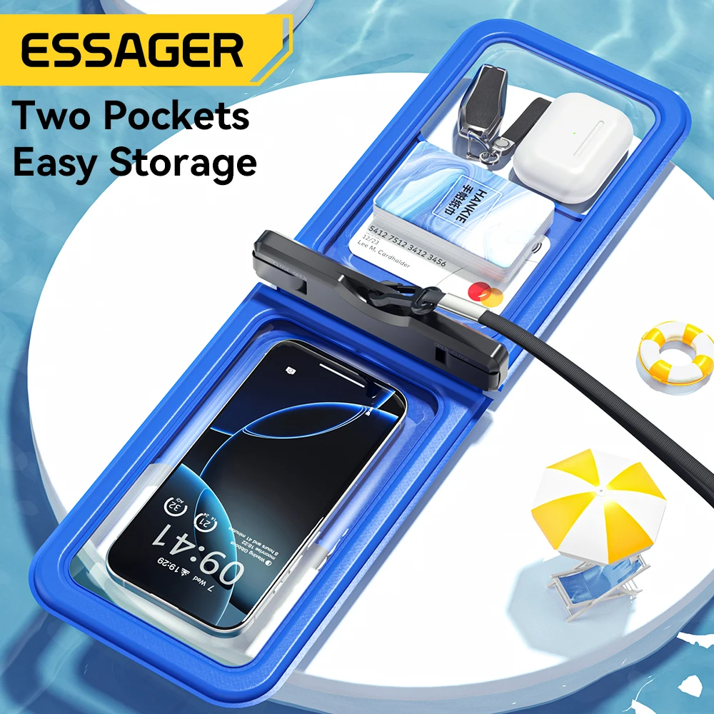 Essager IPX8 Dual-pocket Waterproof Phone Bag For iPhone 16 15 14 Pro Max Drift Diving Surfing Swim Pouch Bag Universal Cover