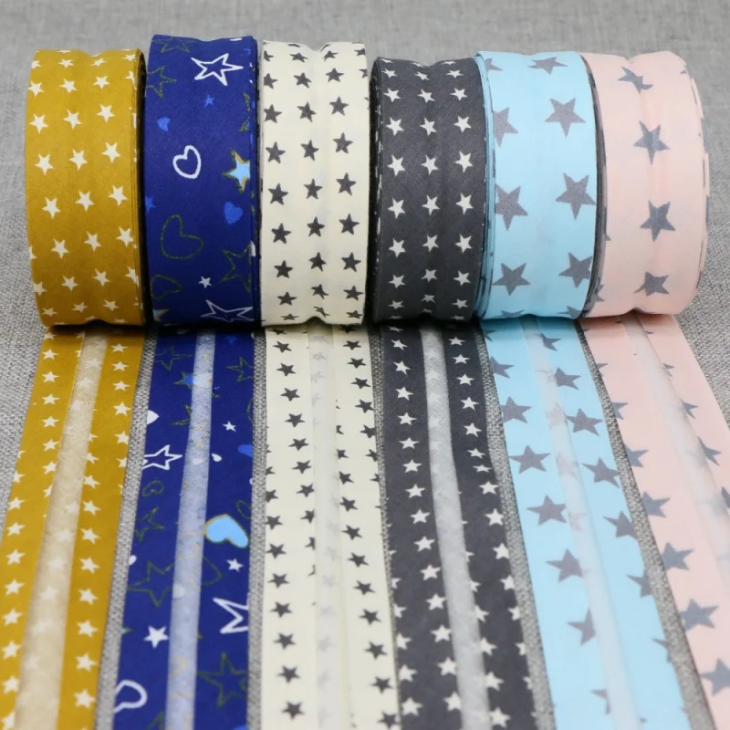 Folded Binding Edge Cloth Strip Star Series Cotton Bias Tape Craft DIY Apparel Sewing Ribbon Size 25mm x 5m ribbon decoration ribbon supplies satin ribbon sewing ribbon cotton ribbon cotton bias tape fabric craft supplies