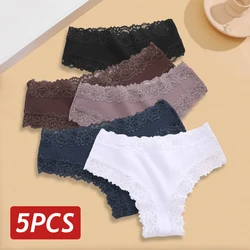 5 - Piece Set of Women's Lace Seamless Cotton Brazilian Panties - Soft, Breathable, and Sexy Plus Size Lingerie - M (Set 6)