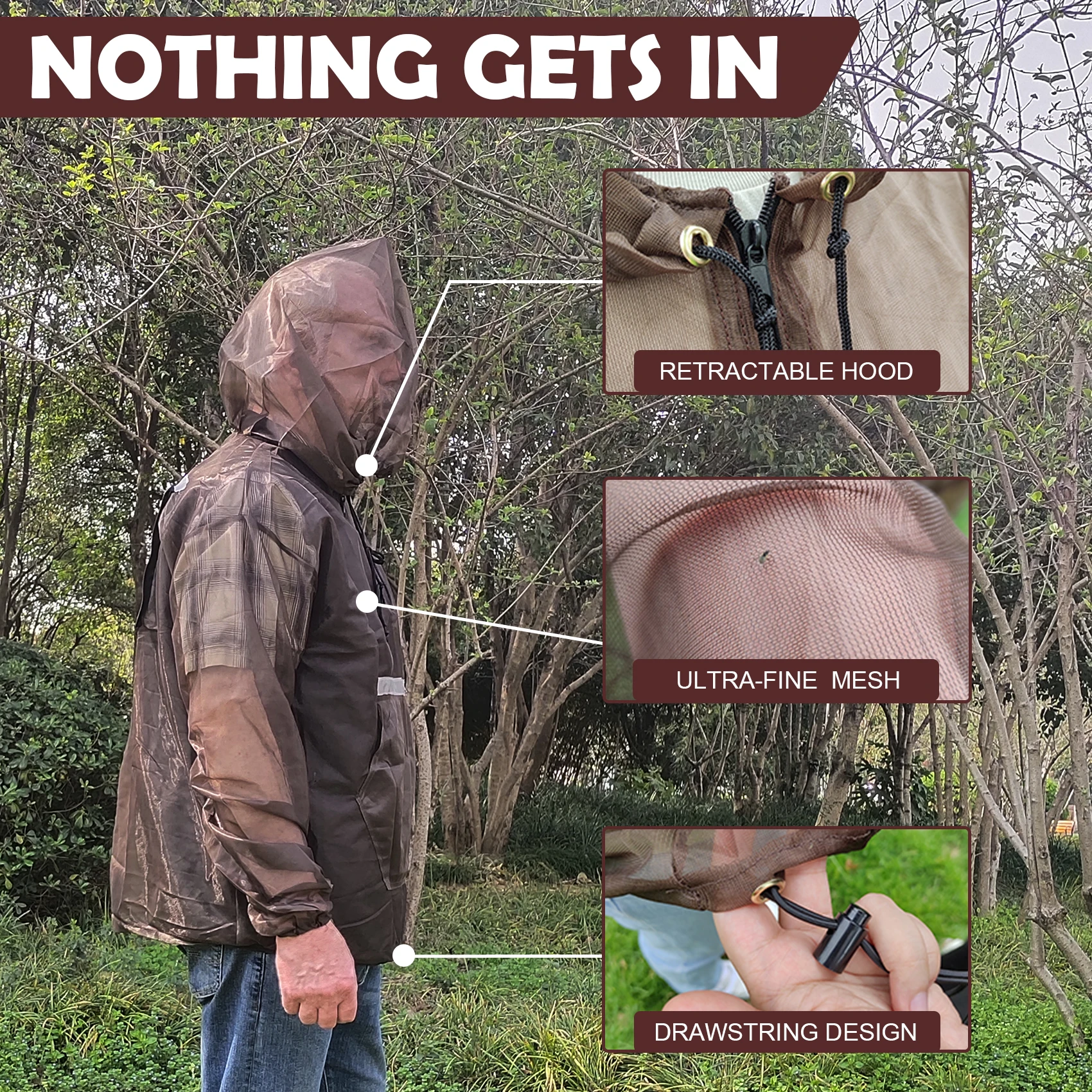 Fly Fishing Clothes Anti-mosquito Jacket Outdoor Ultralight 2000 Mesh Hooded Bug Jacket Net Protective Shirt Insect Shield Camping Fishing