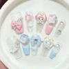 10Pcs Hot Sale Kawaii Sanrio Hello Kitty Kuromi Fake Nail Art Handmade 3D Bowknot Rhinestone Removable Nail Art Girls Gift 5