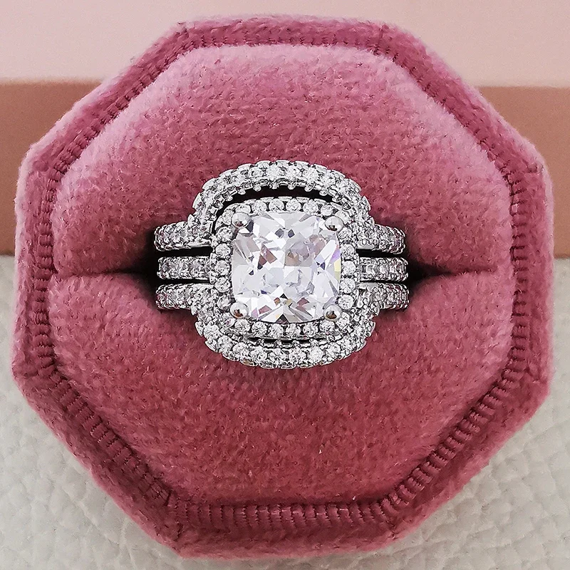 Silver Ring Wedding Rings Silver Rings New Luxury Vintage Silver Color Engagement Wedding Ring Set of For Female Women Quality Gift Jewelry bulk whole sale R4991