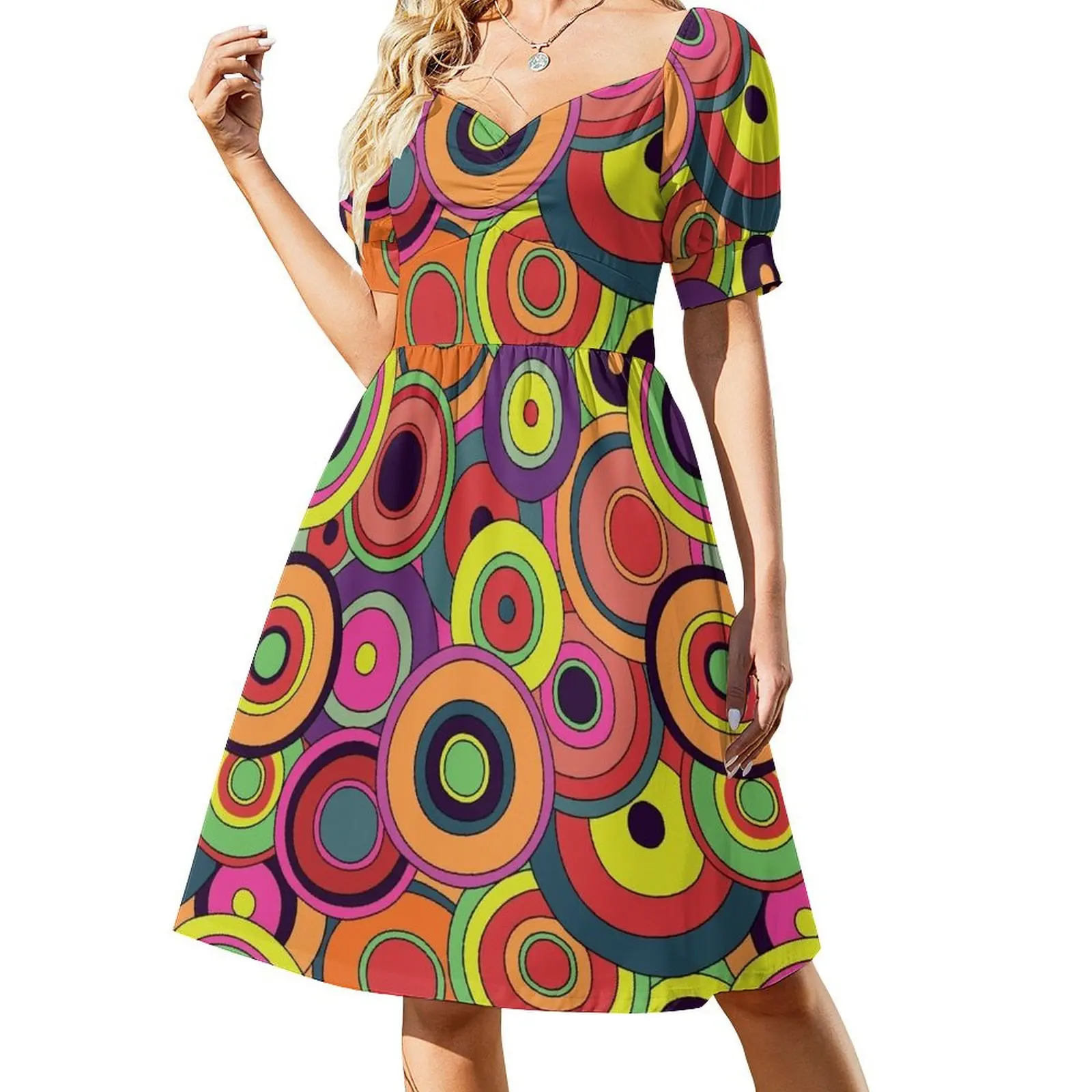 thumbnail image 1 of Vestido psicodélico de los años 70 de manga corta, vestidos para fiesta de graduación, ropa de verano para mujer, vestidos de tendencia para mujer, 1 of 7