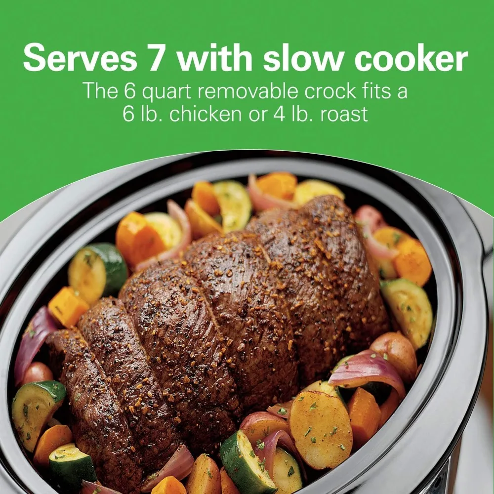 6 Quart Programmable Slow Cooker with Flexible Programming, 5 Cooking Times, Air Fry Lid with 4 Settings, Dishwasher-Safe Crock 6