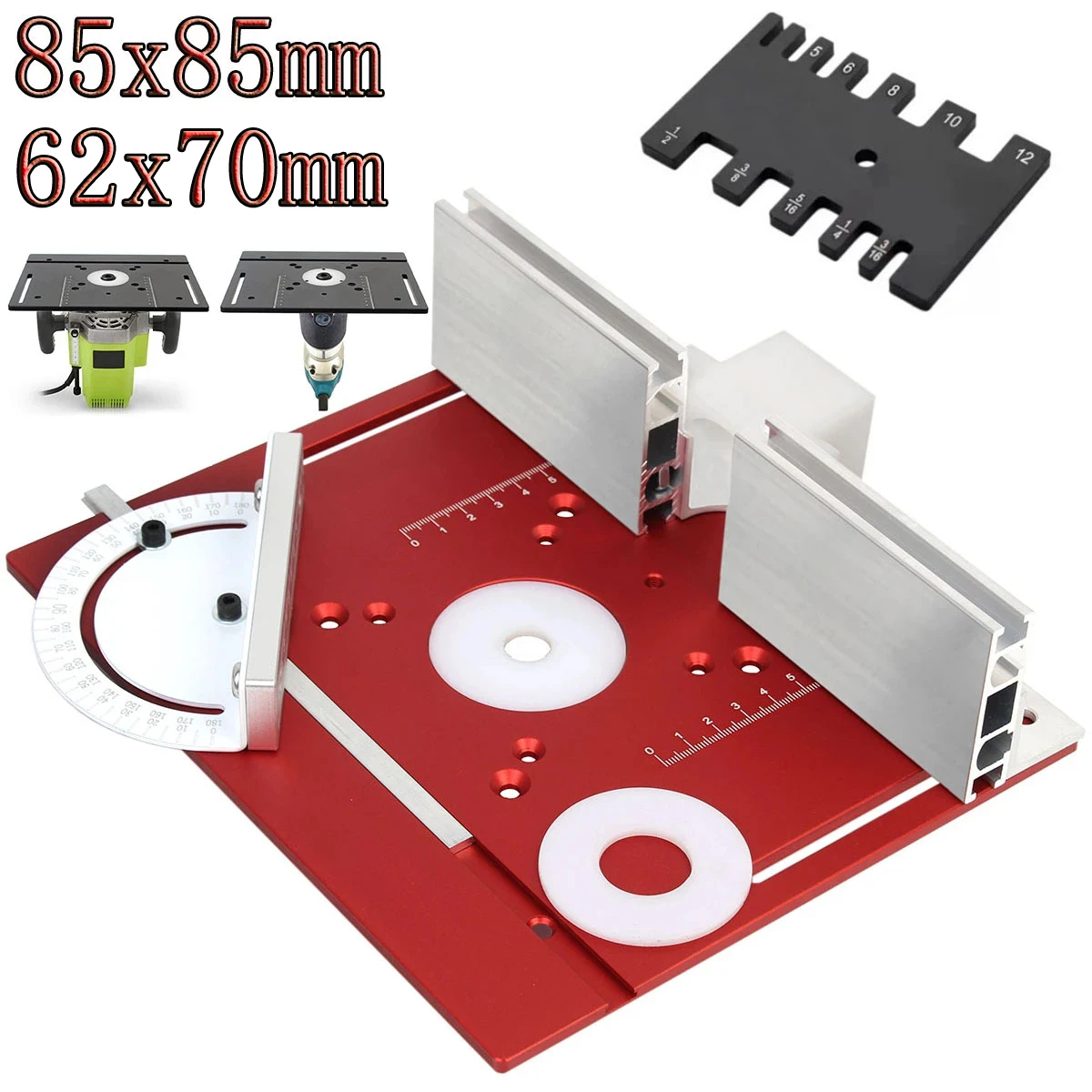 Aluminum Router Table Insert Plate W/ Miter Gauge 62x70mm 85x85mm for Woodworking Benches Table Saw Trimmer Engraving Machine