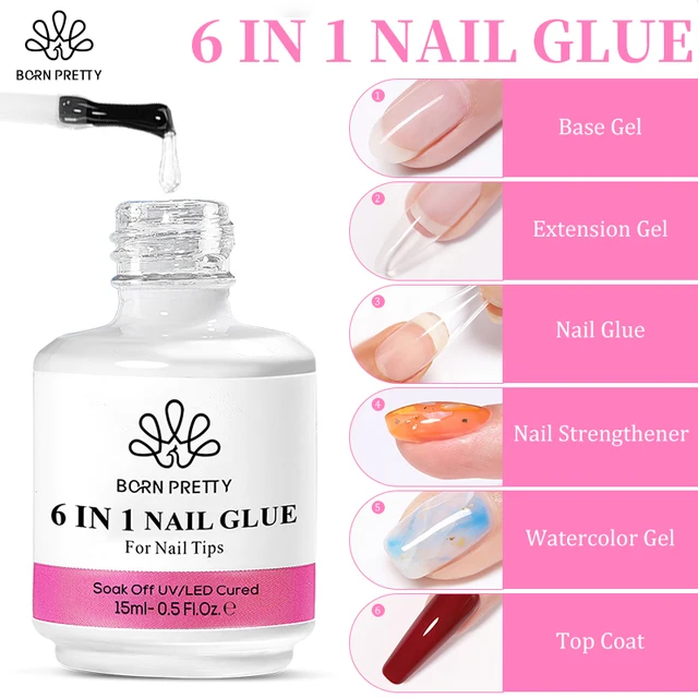 BORN PRETTY 15ml Nail Functional Glue Quick Dry Persistent Extend Nails 6-in-1 Soak Off UV LED Base Gel Top Coat Gel DIY 1