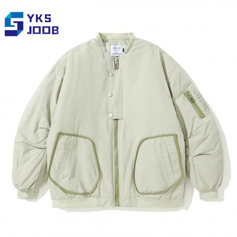 

Winter Casual Vintage Coats Men's Solid Loose Stand Neck Thicken Warm Cotton Padding Coat Couple Zip-up Pilot Baseball Jackets