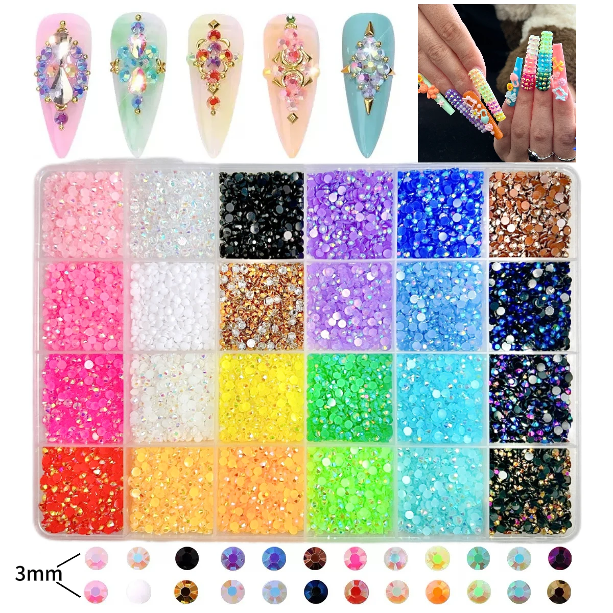 Mini Flat Bottomed Rhinestones Nail Charms