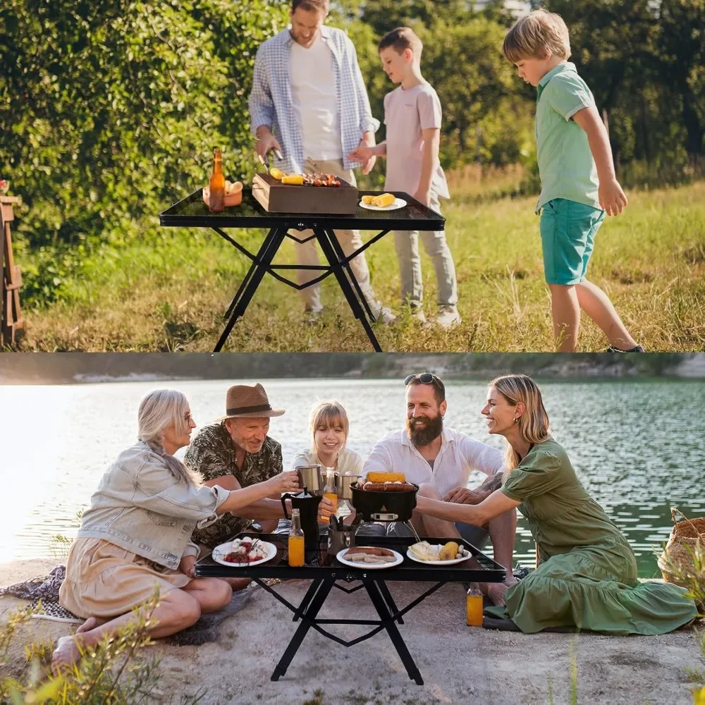 3 FT Folding Grill Table, Portable Camping Table for Outside, 3 Adjustable Height Folding Table with Desktop, Lightweight Outdoo