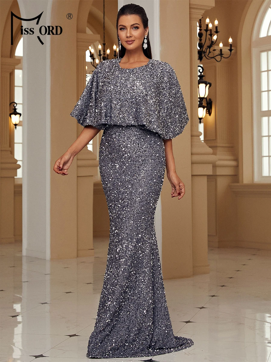 Missord Robe Women Dress Tie Backless Mermaid Hem Sequins Prom