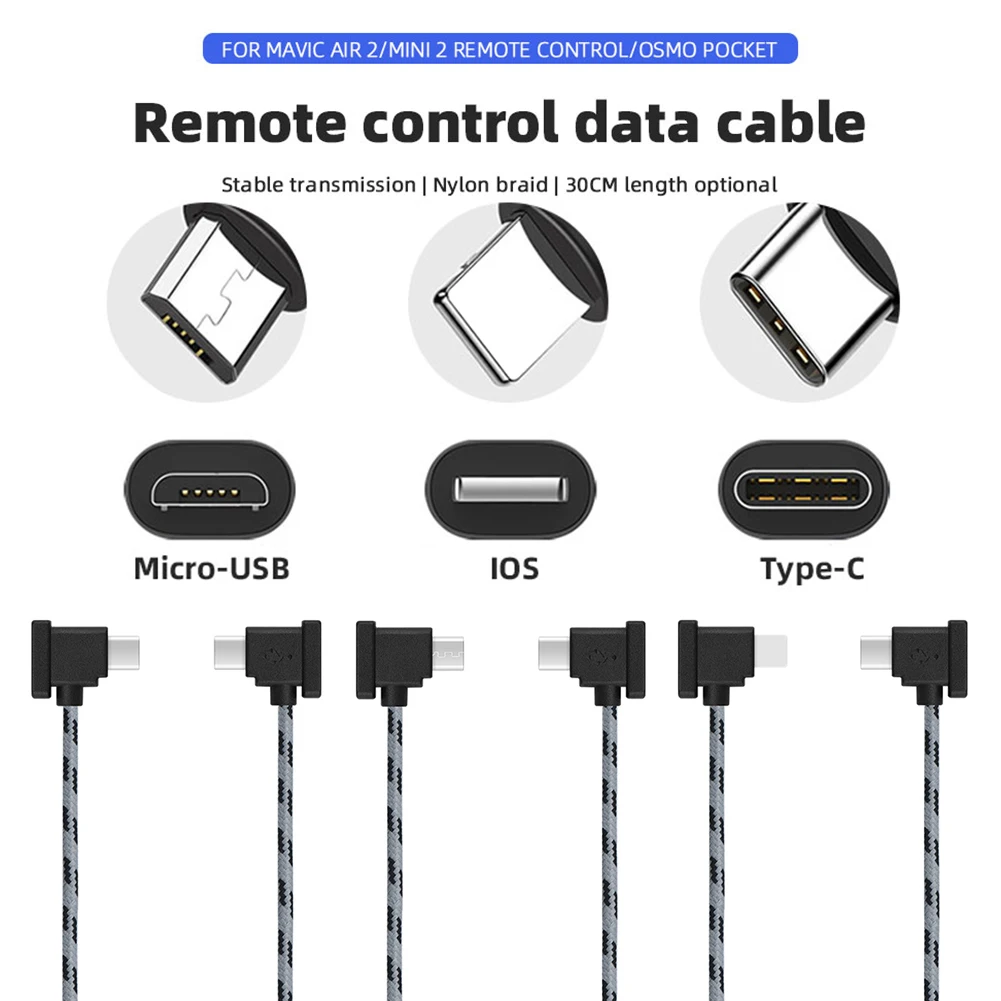 Remote Controller Cable for DJI Mini 2 Mavic Air 2 Nylon Braided Phone Tablet OTG Data Cord for DJI Pocket OSMO Pocket Camera