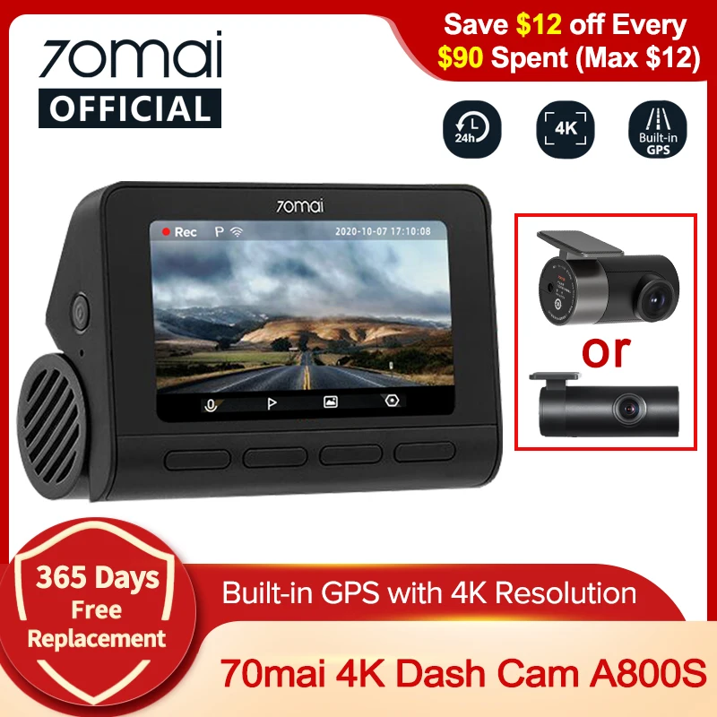 70mai Smart Dash Cam 4K A800 Built in GPS ADAS 70mai Real 4K Car DVR UHD Cinema quality Image 24H Parking SONY IMX415 140FOV|DVR/Dash Camera| - AliExpress