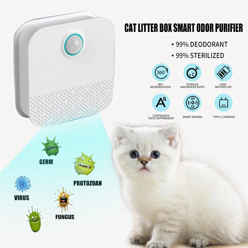 Rechargeable Pet Odor Purifier, Cat Litter Box Deodorant Smart Purifier Dog  Deodorant Air Purifier