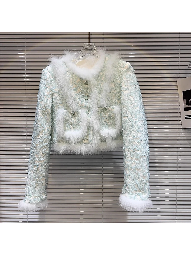 

HIGH STREET New Fashion 2024 Designer Women's Fox Fleece Tweed Short Jacket