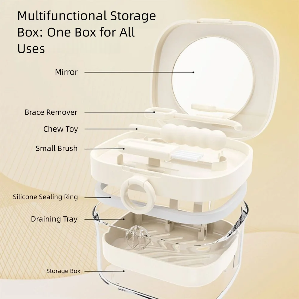 Transparent Double Layer Braces Storage Box Universal Portable Denture Soaking Cleaning Box Food Grade Lightweight