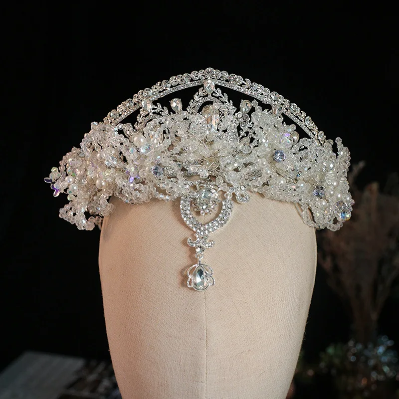 

New Luxury Bridal Crowns Women Tiaras Crystal Beaded Pageant Queen Diadem Bride Headband Wedding Hair Accessories Headdress Gift