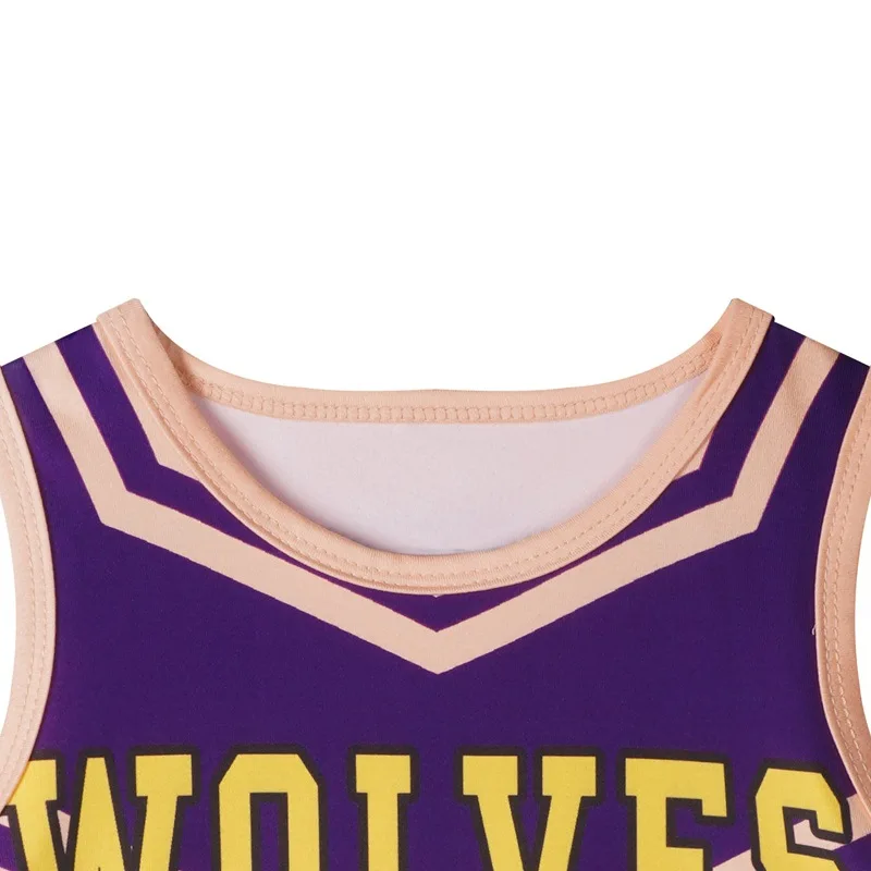 Children's Cheerleaders Halloween Cosplay Costume Stage Show Girl Dress School Cheerleaing Uniform Purple With Pompoms SOCK