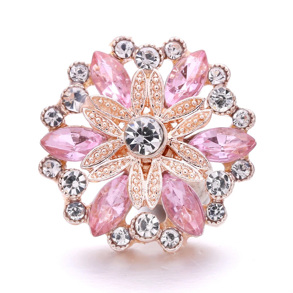15pcs New Flower Snap Button Jewelry Rhinestone Metal 18mm Snap Buttons Fit 20mm 18mm Snap Button Bracelet Necklace