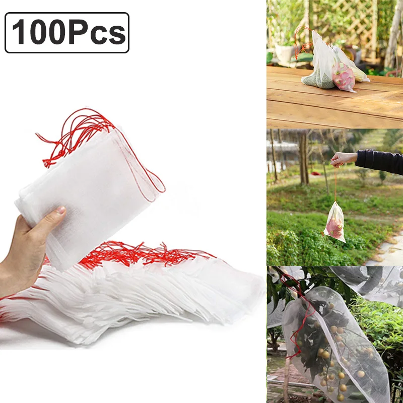 

100Pcs Fruit Protection Bag Garden Netting Bags Vegetable Grapes Apples Agricultural Pest Control Anti-Bird Mesh Grape Bags