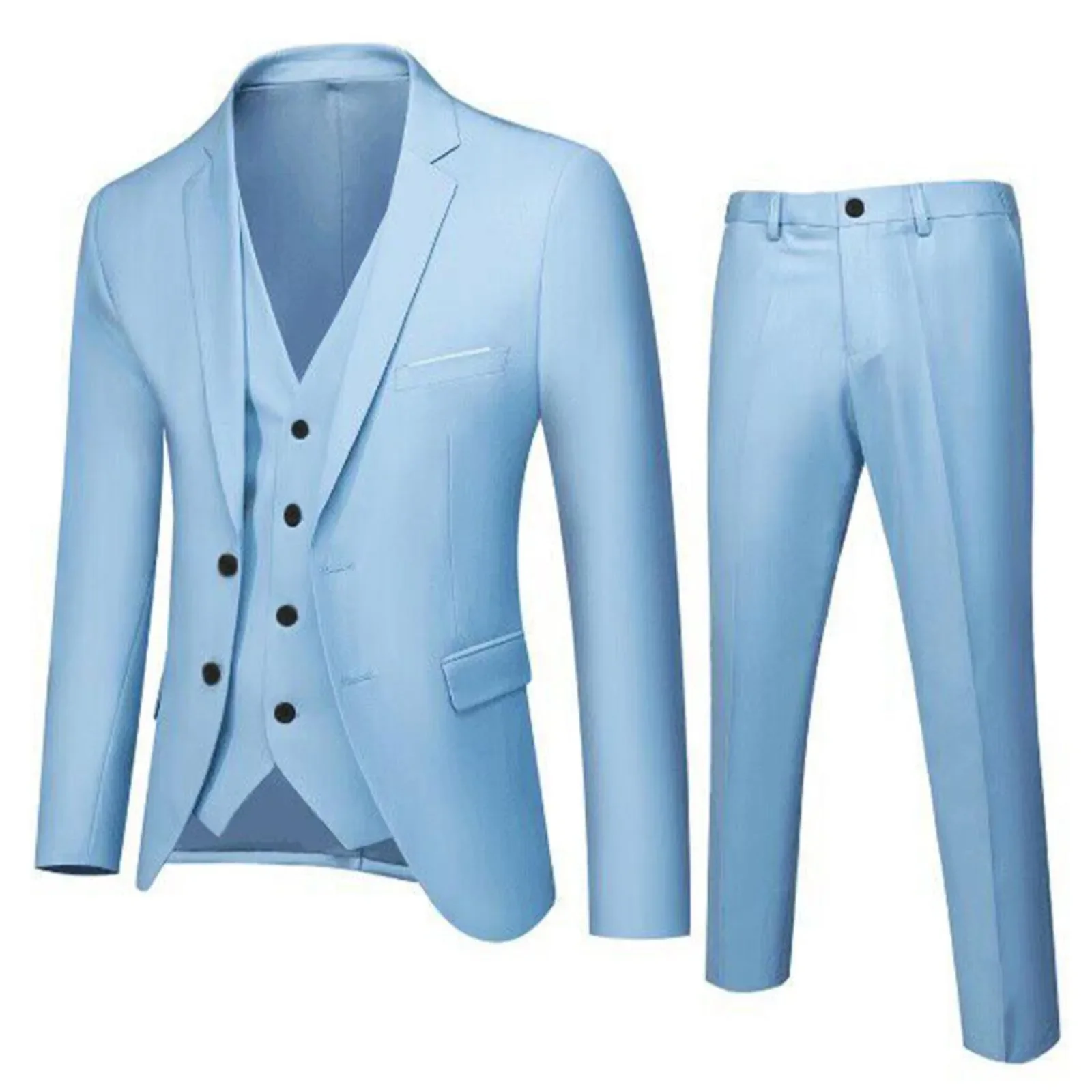 3pcs Formal Man&lsquo;S Suit Single Breast Buckle Tops & Button High Waist Pants Suit Slimming Business Wedding Party Formal