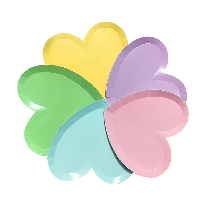 1pcs Macaron Color Disposable Love Heart Dinner Plate Wedding Birthday Tableware Happy Kid Adult Birthday Love Heart Paper Plate