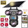Solar 4G Camera With Sim Card 12MP 6K Three Lens Three Screen Monitor Night Vision Security Protection PTZ Video Surveillance 1