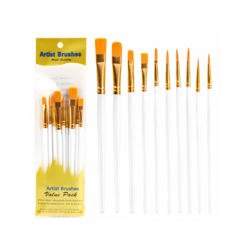10 High-quality Nylon Brush Set of Oil Brush Plastic Rod Art Painting Watercolor Gouache Painting Pen