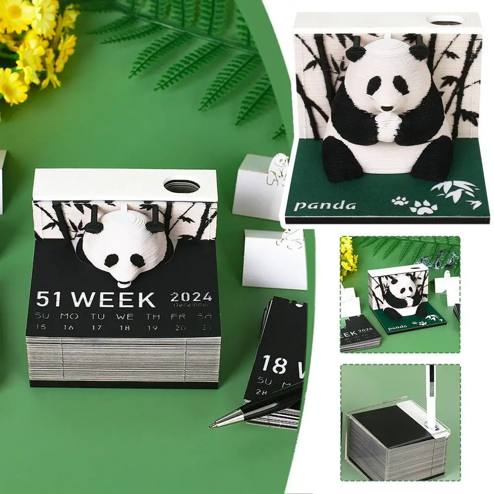 

Panda Block 3D Notepad 3D Art Calendar 2024 Panda Memo Pad Kawaii 3D Sticky Note Blocks 3D Note Paper Carving Model Gift