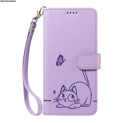 Adorable Cat Leather Wallet Phone Case - Cute Flip Cover Design - Samsung A25 (Purple)