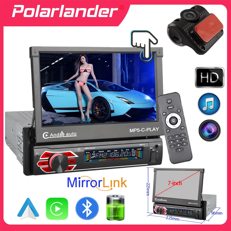 

7'' 1 Din Automatic Retractable Touch Screen Car Multimedia Player Reversing Image Bluetooth Carplay Android Auto MirrorLink